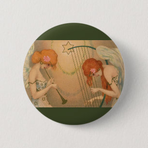  Muziek Victoriaans Angel Musicians Flute Harp Ronde Button 5,7 Cm