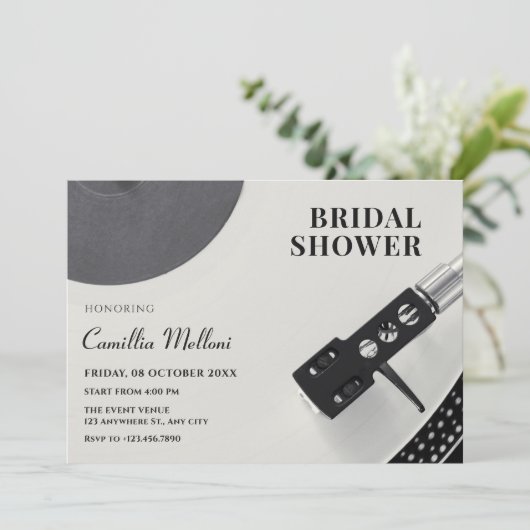 Muziek vinyl vrijgezellenfeest kaart (Staand voorkant)