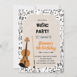 Muziek viool verjaardagsfeest thema uitnodiging