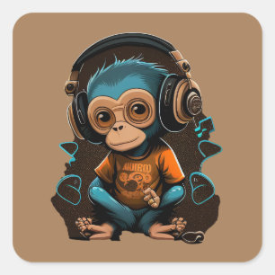 Muziek voor apensets in het luisteren, muziek onde vierkante sticker