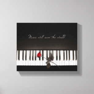 Muziek zal de wereld redden - Roos piancanvas Canvas Afdruk