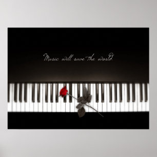 Muziek zal de wereld redden - Roos Piano-poster Poster