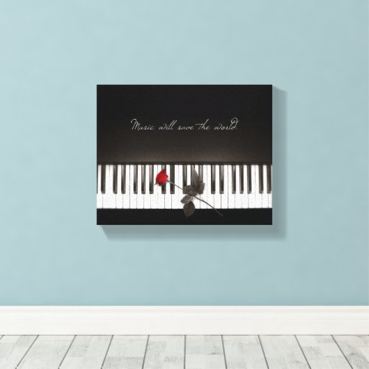 Muziek zal de wereld redden - Roos pianodoek Canvas Afdruk (Insitu (Houten vloer))