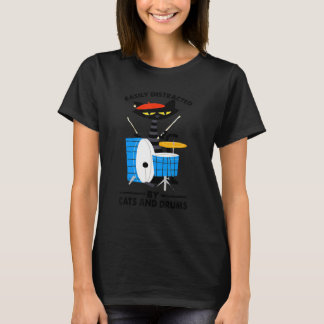 Muziek Zwarte Kat Drummer Makkelijk Afgeleid Door  T-shirt