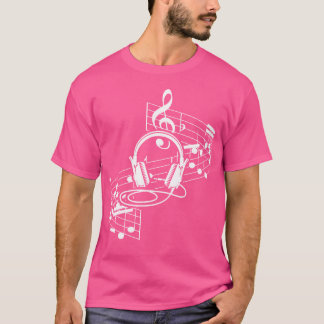 Muziekblad Hoofdtelefoon Clef Musical Notes Musici T-shirt