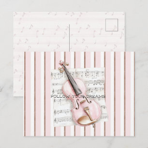 Muziekblad Roze Viool Briefkaart