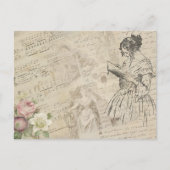  Muziekblad Script Love Letter Lady Floral Briefkaart (Voorkant)