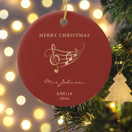 Muziekdocent Rood Goud Elegante Kerst Keramisch Ornament