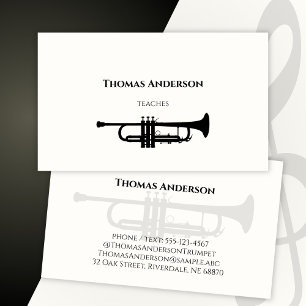 Muziekdocent trompet minimalistisch monochroom visitekaartje