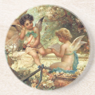 Muziekengelen door Hans Zatzka, Victorian Fine Art Zandsteen Onderzetter