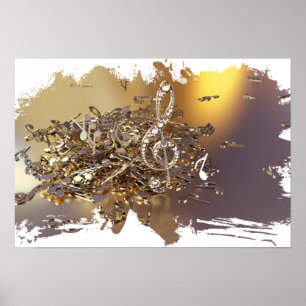 Muziekgetouwen en vallende noten poster