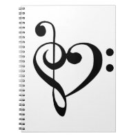 Muziekhart Treble Bass Clef Heart - Zwart