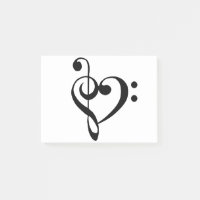 Muziekhart Treble Bass Clef Heart - Zwart