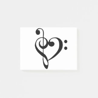 Muziekhart Treble Bass Clef Heart - Zwart Post-it® Notes