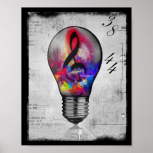Muziekidee met neon treble poster
