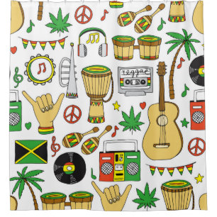 Muziekinstrumenten naadloos patroon. Reggae backg Douchegordijn