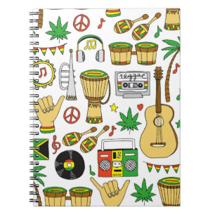 Muziekinstrumenten naadloos patroon. Reggae backg Notitieboek