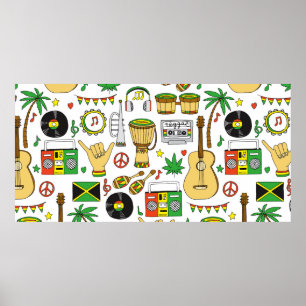 Muziekinstrumenten naadloos patroon. Reggae backg Poster