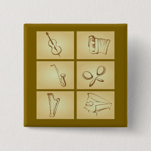Muziekinstrumenten Schets Vierkante Button 5,1 Cm