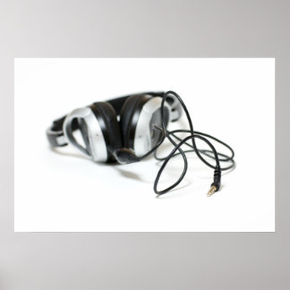 Muziekkoptelefoon, kabel en aansluiting poster