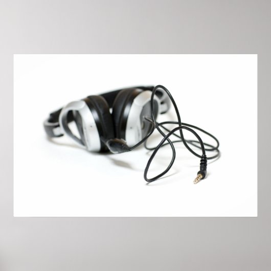 Muziekkoptelefoon, kabel en aansluiting poster (Voorkant)