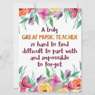 Muziekleraar Classroom Decor Appreciation Gift Kaart
