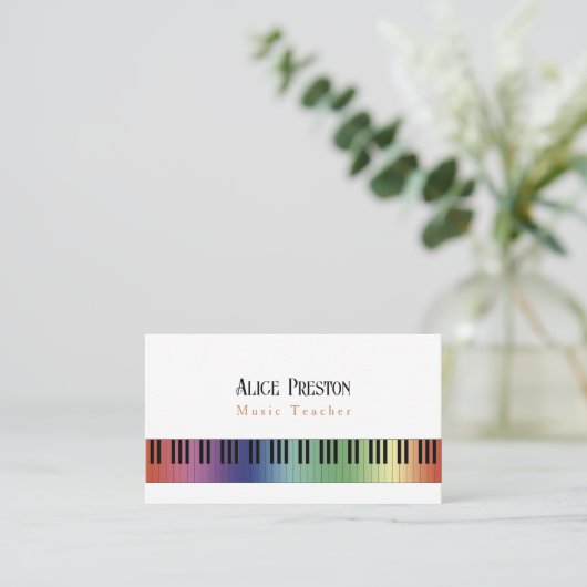 Muziekleraar | Colorful Piano Keys Visitekaartje (Staand voorkant)