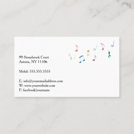 Muziekleraar | Colorful Piano Keys Visitekaartje (Achterkant)