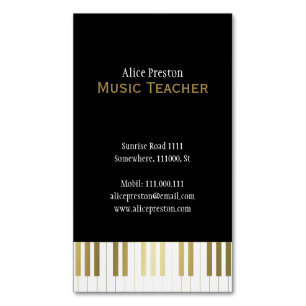 Muziekleraar   Elegant Black Golden Piano Magnetisch Visitekaartje