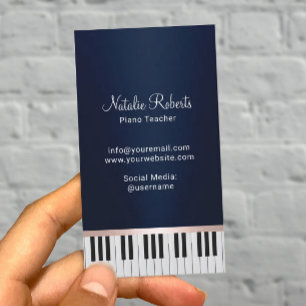 Muziekleraar Elegant Navy Blue Piano Keys Visitekaartje