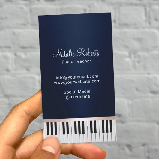 Muziekleraar Elegant Navy Blue Piano Keys Visitekaartje