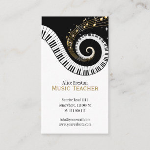 Muziekleraar Elegant Spiral Clack White Piano Visitekaartje