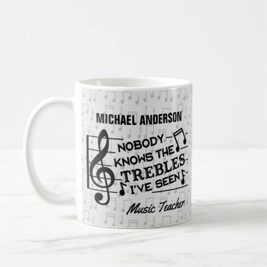 Muziekleraar Funny Treble Joke | Naam Sjabloon Koffiemok (Links)