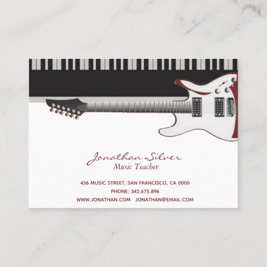 Muziekleraar Guitar en Piano Keys Visitekaartje (Achterkant)