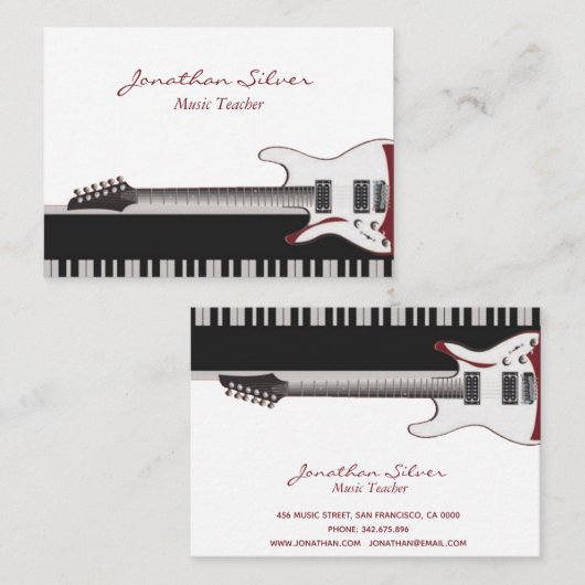 Muziekleraar Guitar en Piano Keys Visitekaartje (Voorkant / Achterkant)