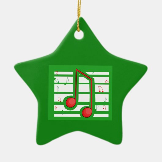 Muziekleraar Kerstmis, notities over groen Keramisch Ornament (Voorkant)