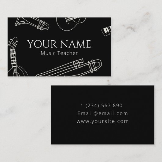 Muziekleraar Modern Line Art Minimale zwart-wit Visitekaartje (Voorkant / Achterkant)