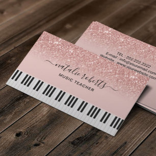Muziekleraar Modern Roos Gold Glitter Piano Keys Visitekaartje