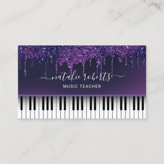Muziekleraar Moderne Paarse drift Piano Keys Visitekaartje (Voorkant)
