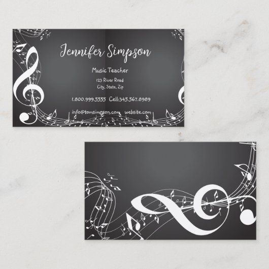 Muziekleraar Musical Notes Piano Guitar Band Busi Visitekaartje (Voorkant / Achterkant)