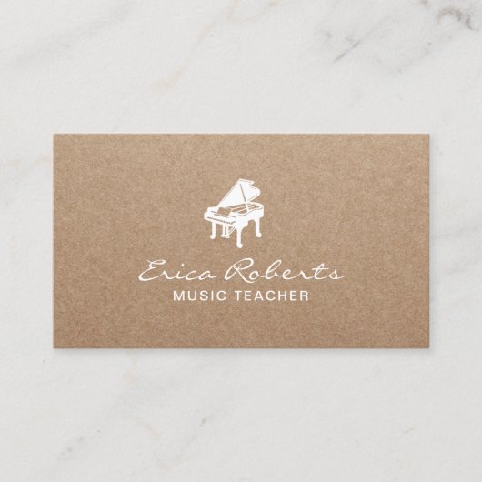 Muziekleraar Musical Piano Logo Rustic Kraft Visitekaartje (Voorkant)