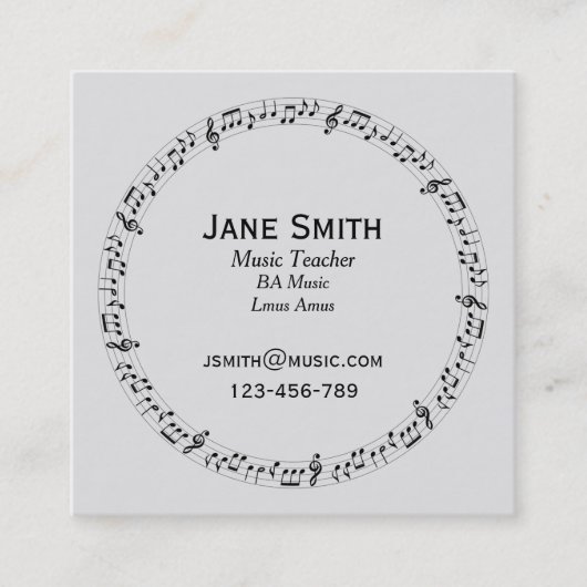 Muziekleraar muziek tutor muzieknoten vierkante visitekaartje (Voorkant)