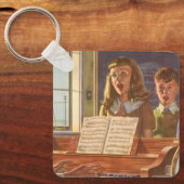 Muziekleraar Oude Stijl die Studenten Leert Zingen Sleutelhanger (Voorkant)