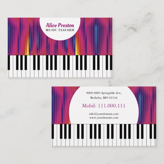 Muziekleraar | Piano Keys Colorful Visitekaartje (Voorkant / Achterkant)