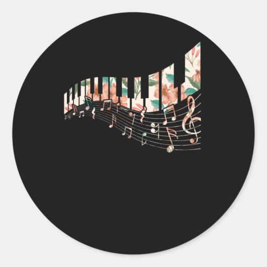 Muziekleraar Piano Keys Flower Keyboard Player Ronde Sticker (Voorkant)