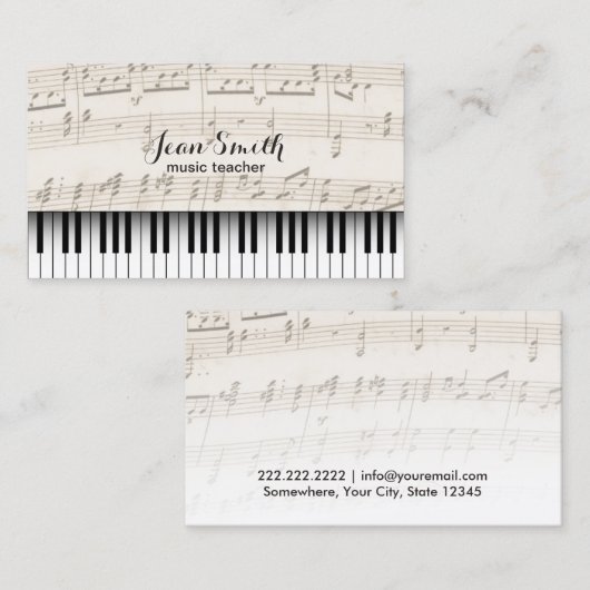 Muziekleraar Piano Keys Visitekaartje (Voorkant / Achterkant)