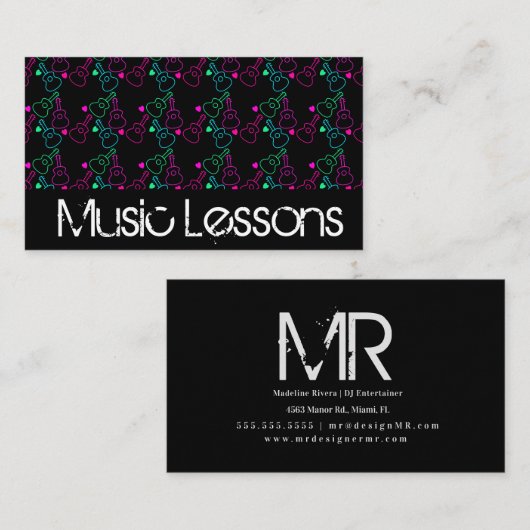 Muziekleraar Piano Night Club DJ Guitar Visitekaartje (Voorkant / Achterkant)