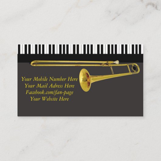 Muziekleraar Piano-toetsenbord en trombone Visitekaartje (Achterkant)