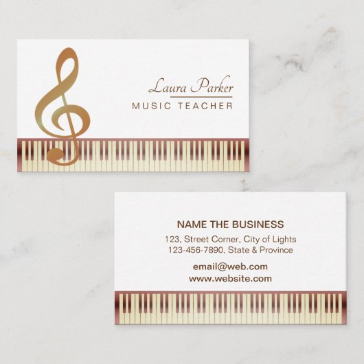 Muziekleraar Piano-toetsenbord Gold Visitekaartje (Voorkant / Achterkant)