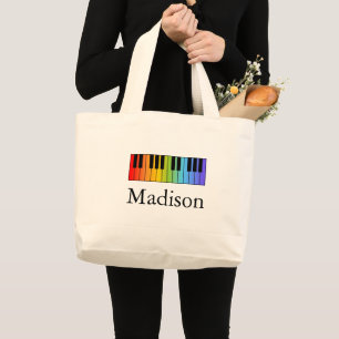 Muziekleraar Regenboog Piano Toetsenbord Persoonli Grote Tote Bag